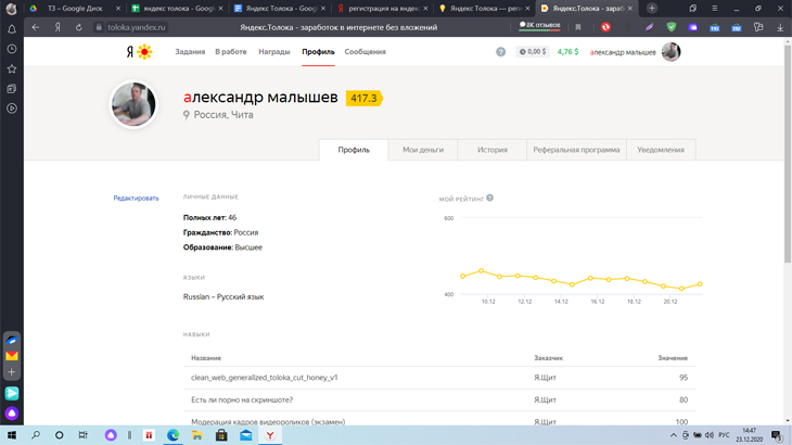 Заработок на Яндекс Толока, рейтинг.